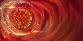 红色时钟新年喜庆企业年会展板背景